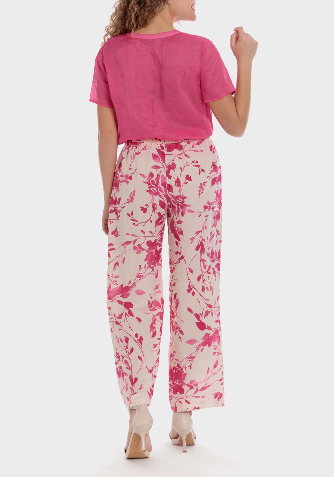 Punt Roma Printed Linen Trouser - Pink 5 Shaws Department Stores