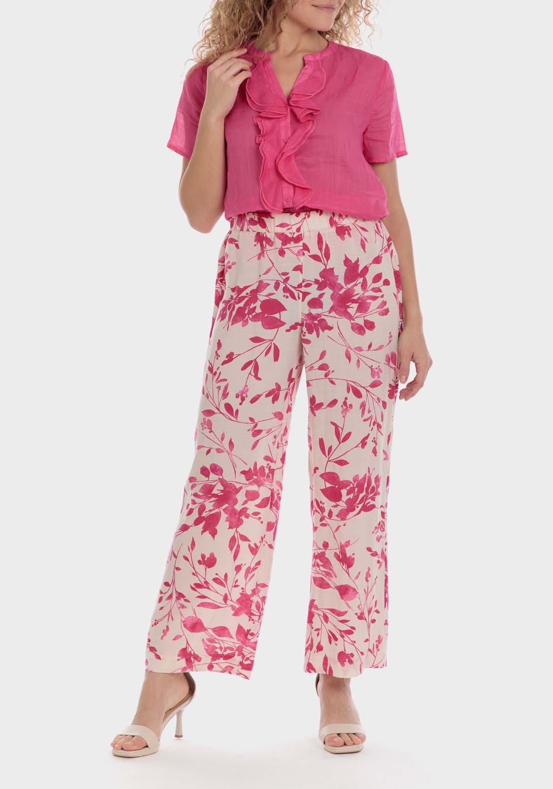 Punt Roma Printed Linen Trouser - Pink 4 Shaws Department Stores