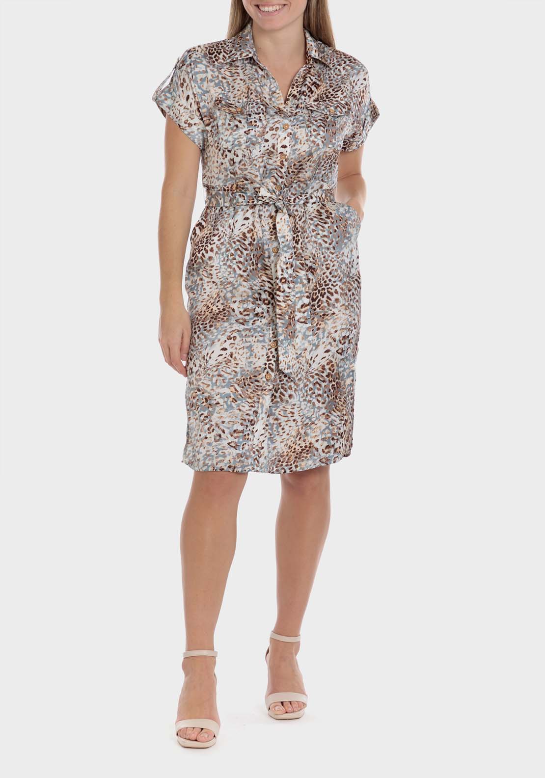 Punt Roma Animal Print Dress - Beige 2 Shaws Department Stores