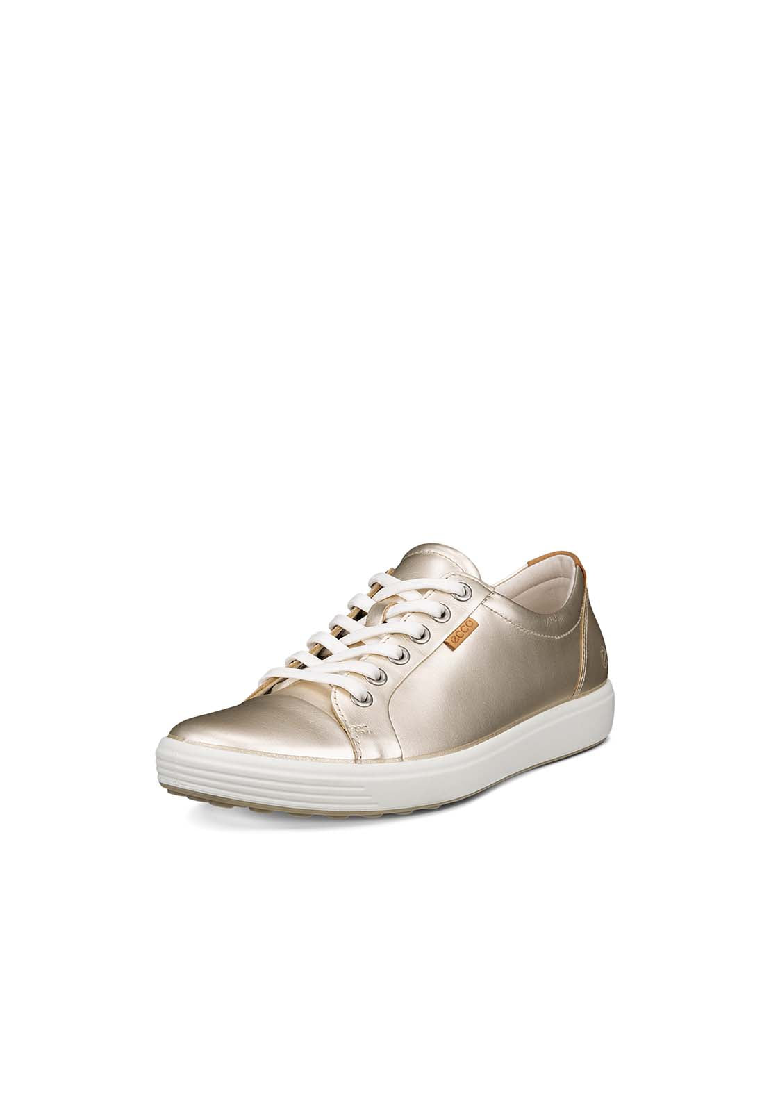 Ecco Soft 7 Casual Lace Shoe - White Gold Foil 1 Shaws Department Stores