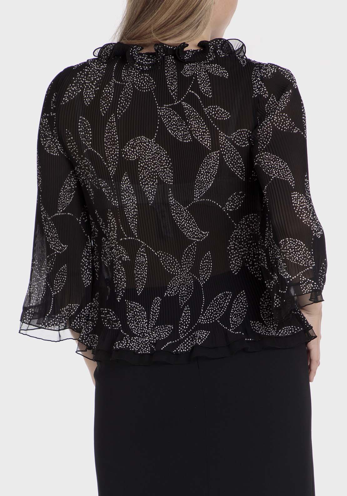 Punt Roma Pleated Shirt With Flounces - Black 2 Shaws Department Stores