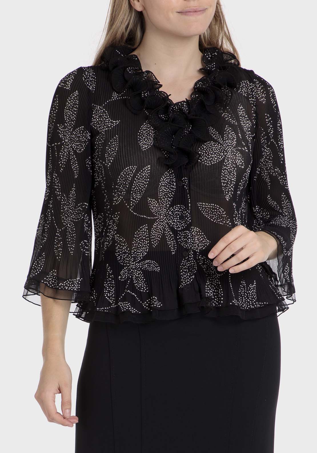 Punt Roma Pleated Shirt With Flounces - Black 1 Shaws Department Stores