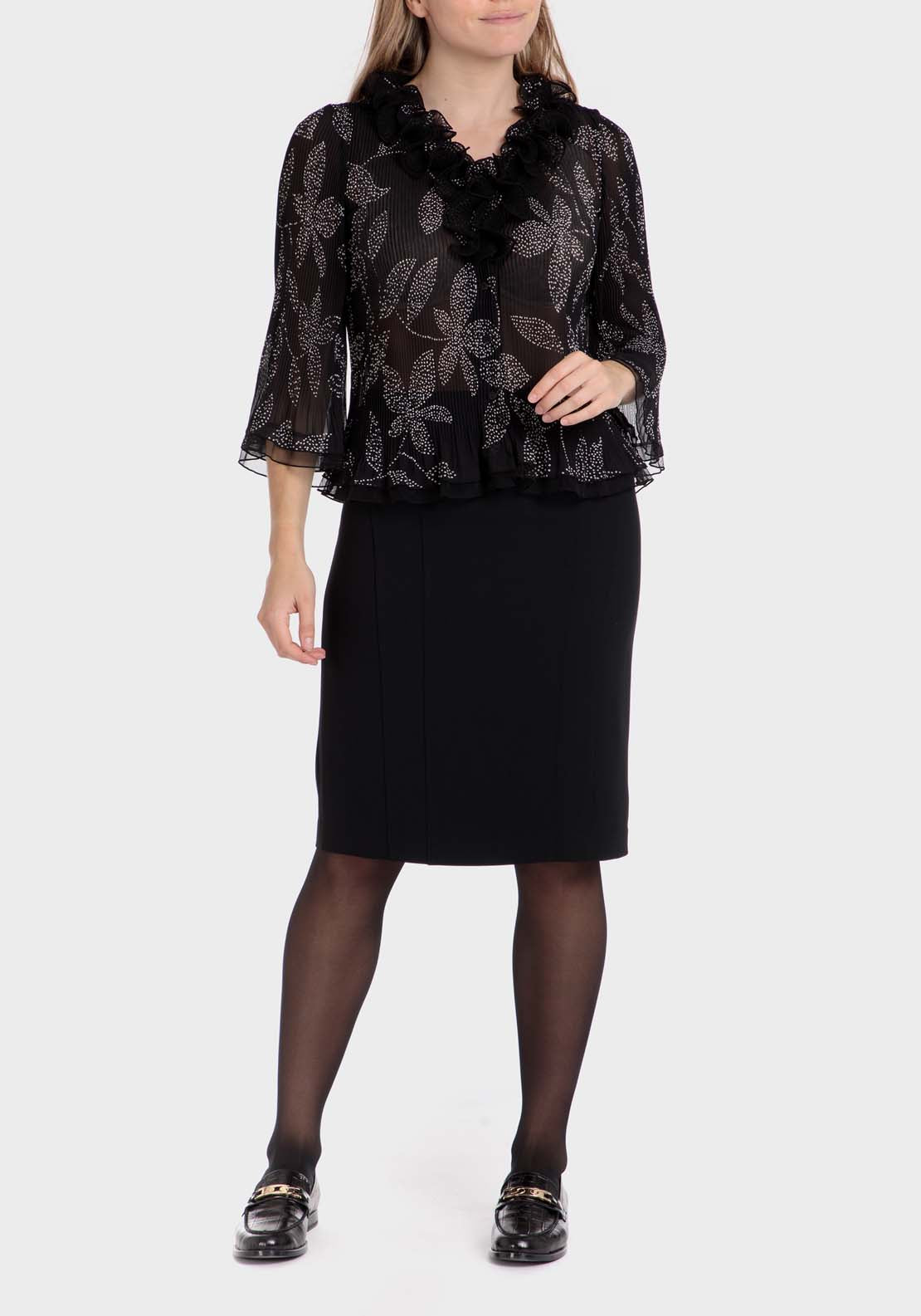 Punt Roma Pleated Shirt With Flounces - Black 3 Shaws Department Stores
