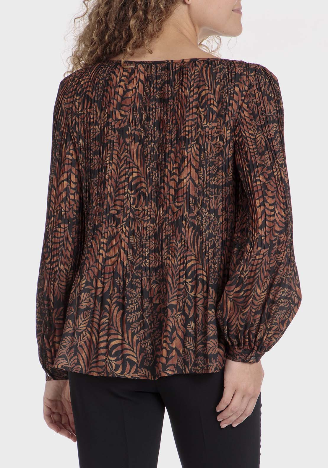 Punt Roma Pleated Printed Blouse - Orange 2 Shaws Department Stores