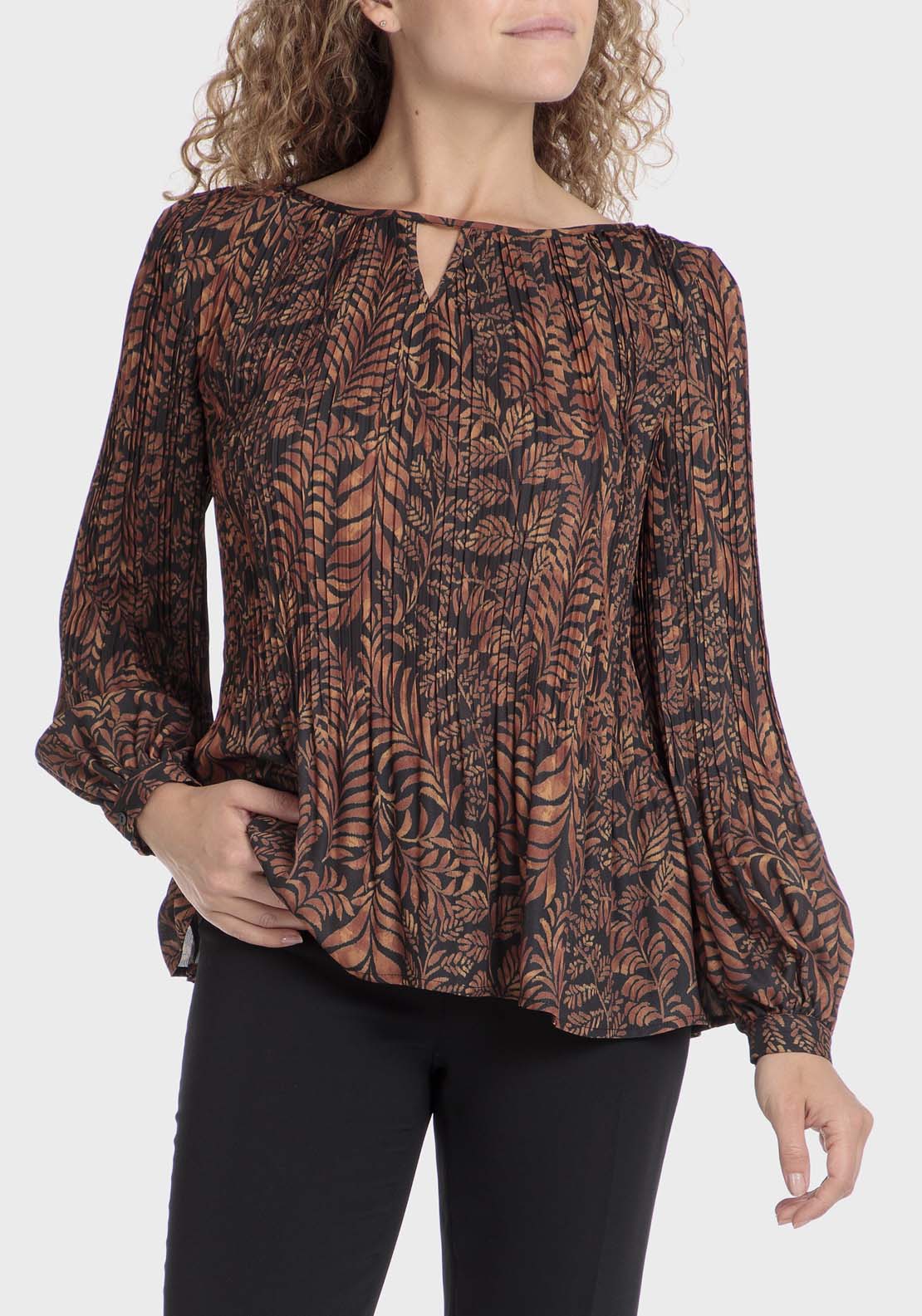 Punt Roma Pleated Printed Blouse - Orange 1 Shaws Department Stores