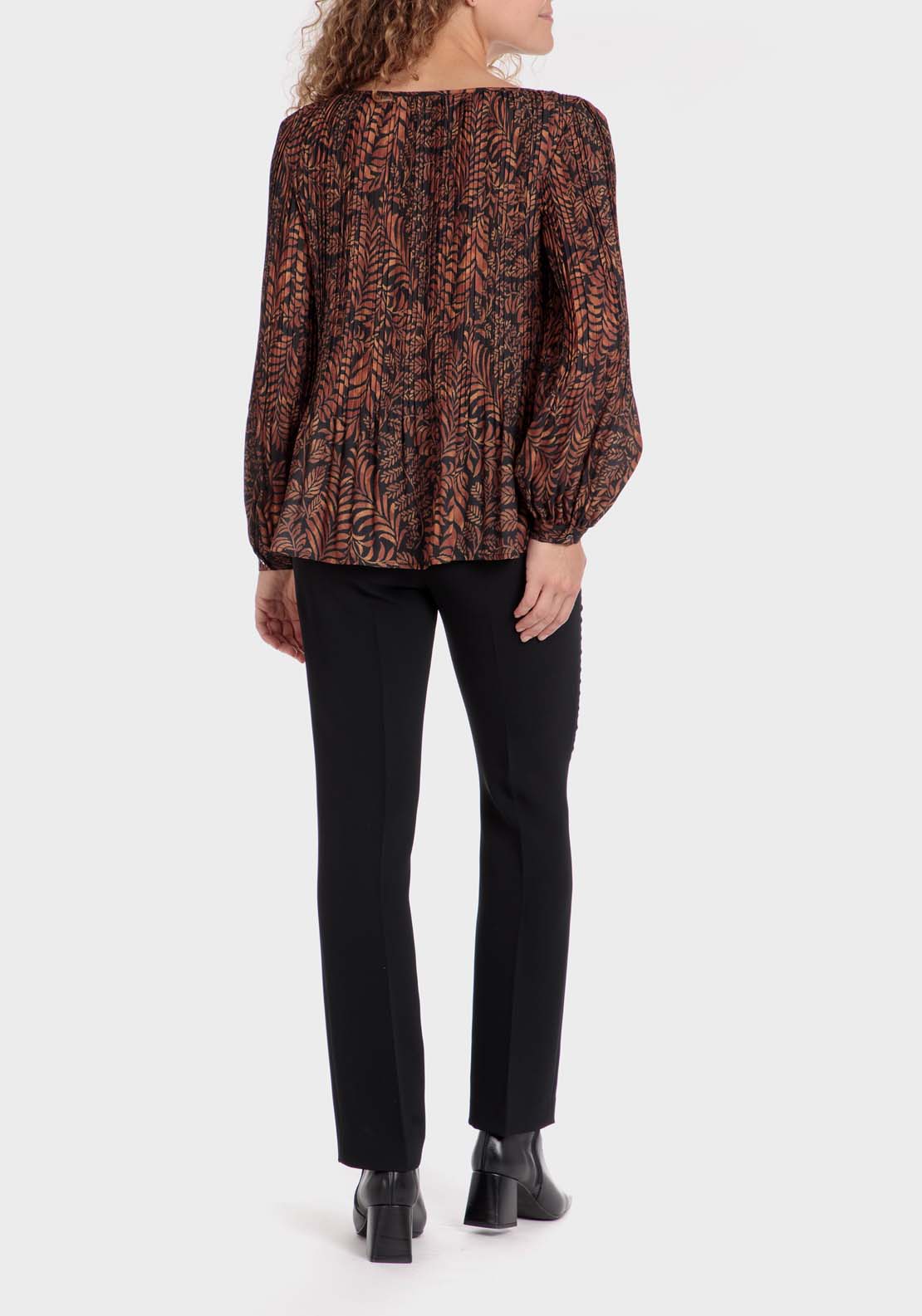 Punt Roma Pleated Printed Blouse - Orange 4 Shaws Department Stores