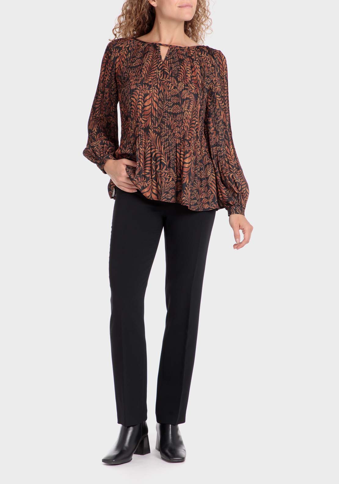 Punt Roma Pleated Printed Blouse - Orange 3 Shaws Department Stores