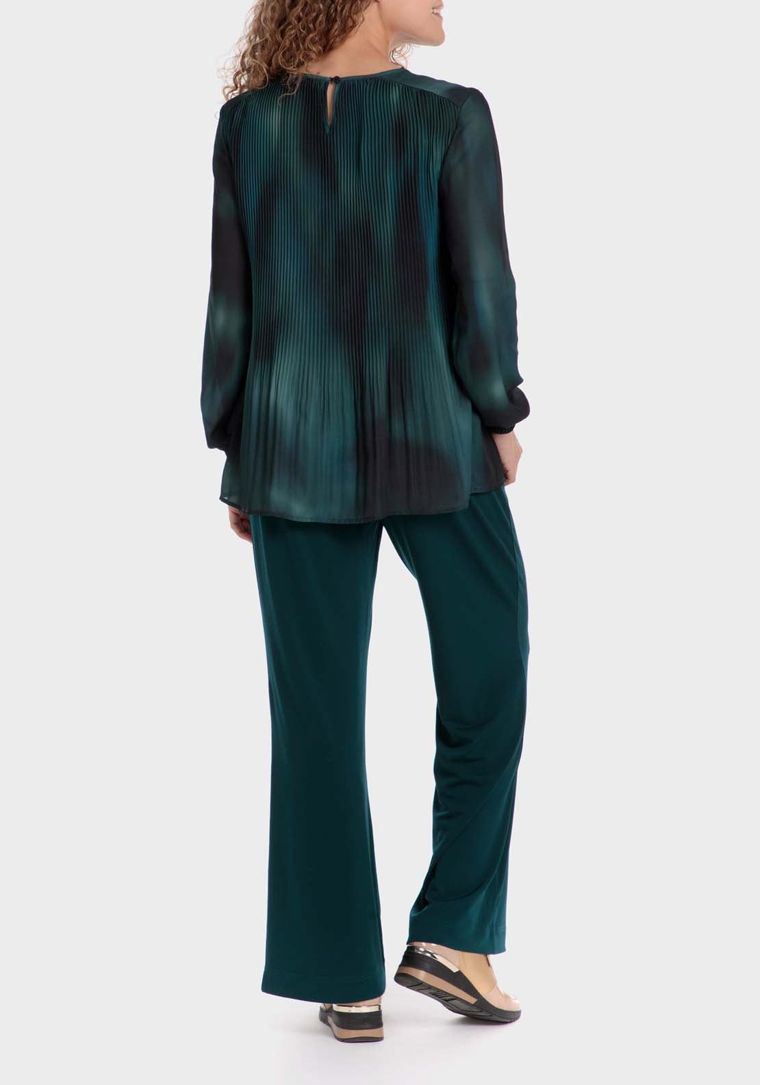 Punt Roma Pleated Loose Fitting Blouse - Green 4 Shaws Department Stores