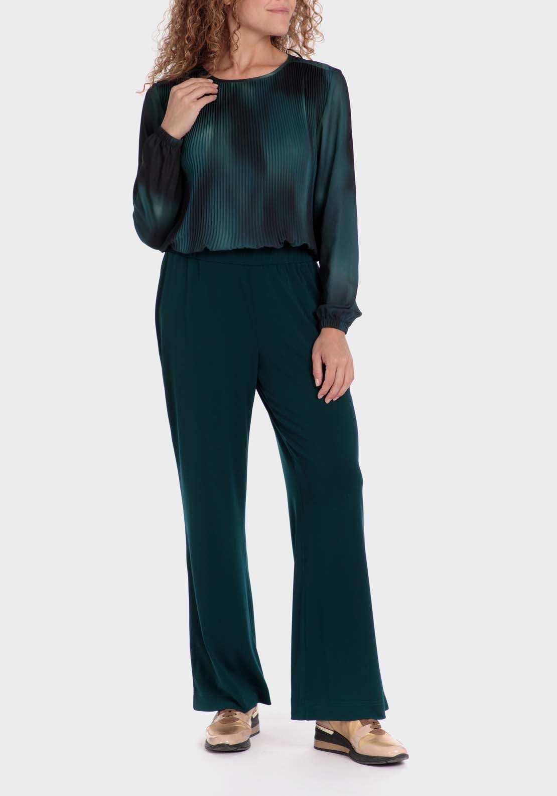 Punt Roma Pleated Loose Fitting Blouse - Green 3 Shaws Department Stores