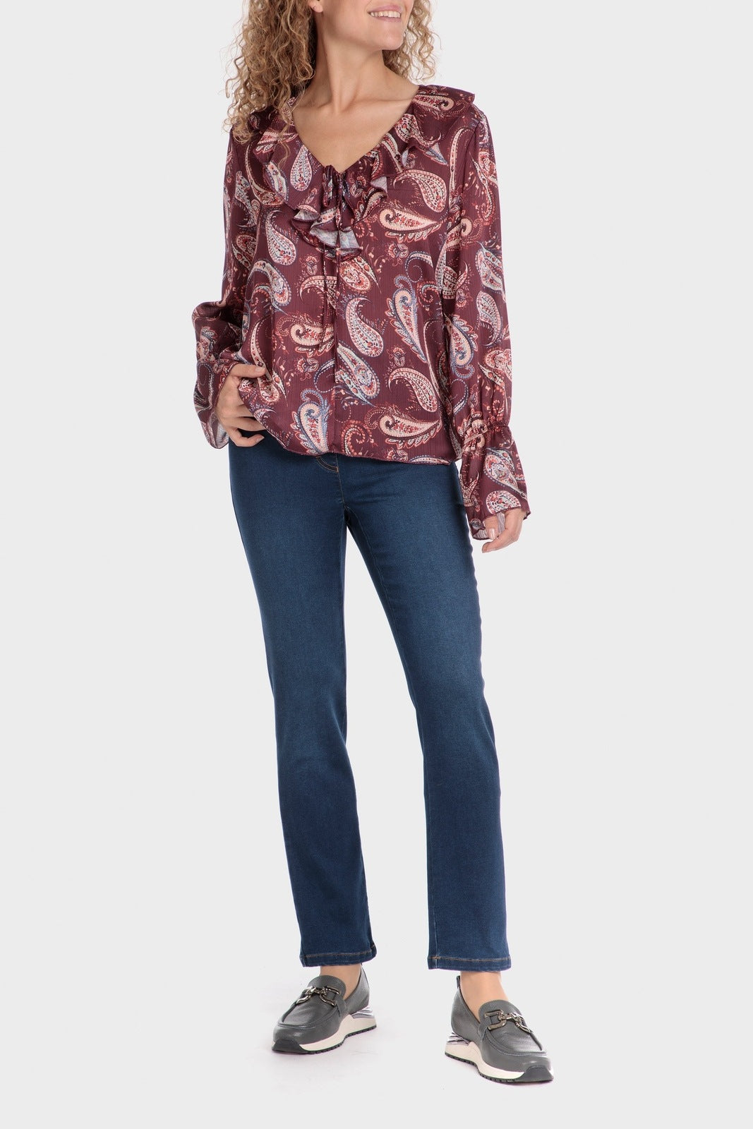 Punt Roma Printed Loose Fitting Blouse - Red 3 Shaws Department Stores