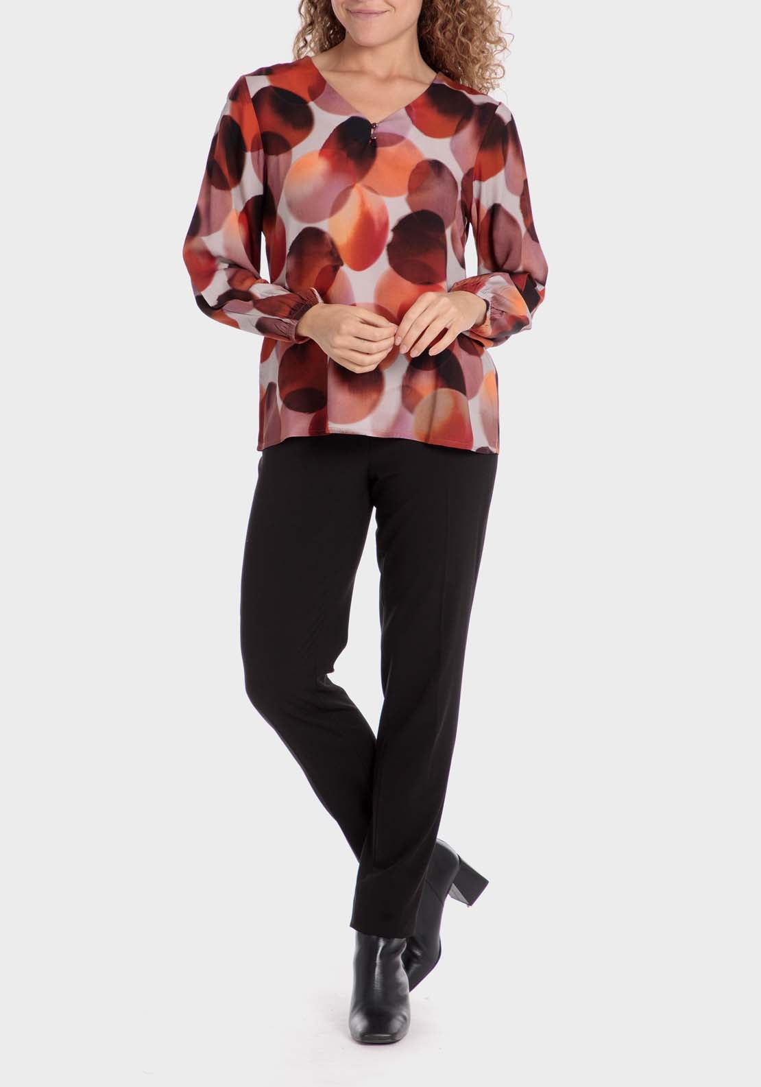 Punt Roma Printed Loose Fitting Blouse - Garnet 3 Shaws Department Stores