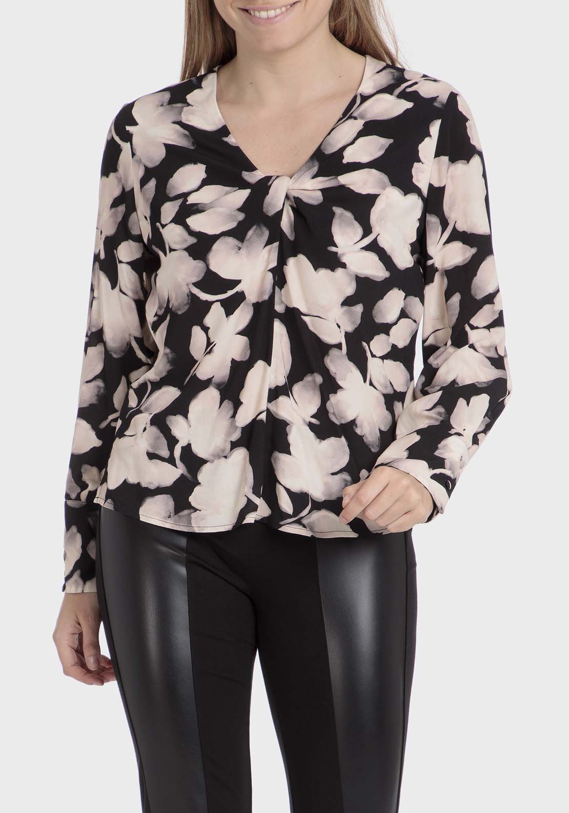 Punt Roma Printed Loose Fitting Blouse - Black 1 Shaws Department Stores