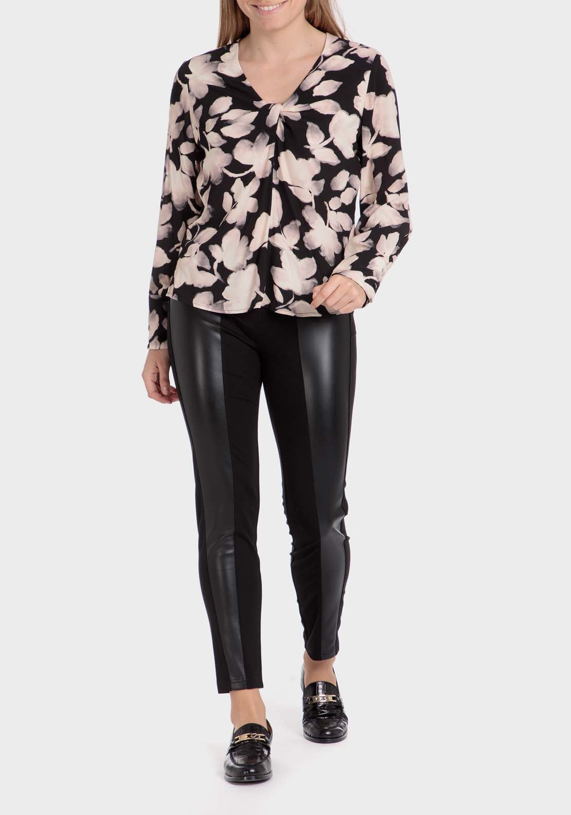 Punt Roma Printed Loose Fitting Blouse - Black 3 Shaws Department Stores