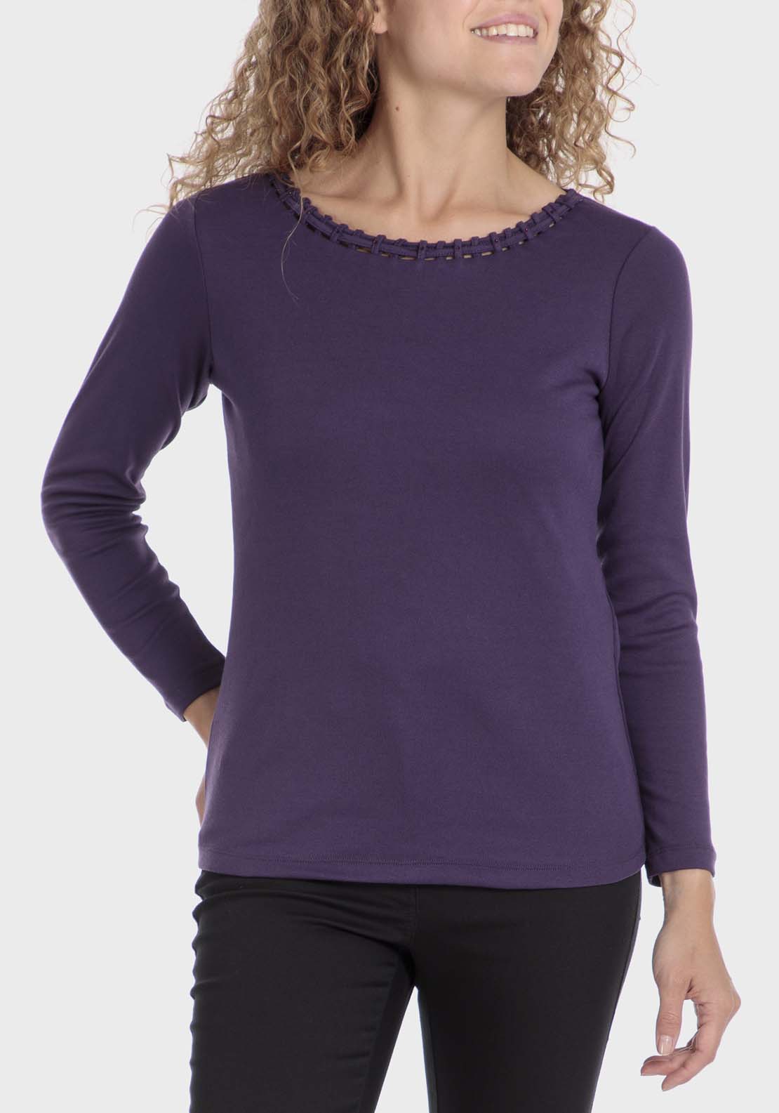 Punt Roma Basic T-Shirt With Gemstones - Purple 1 Shaws Department Stores