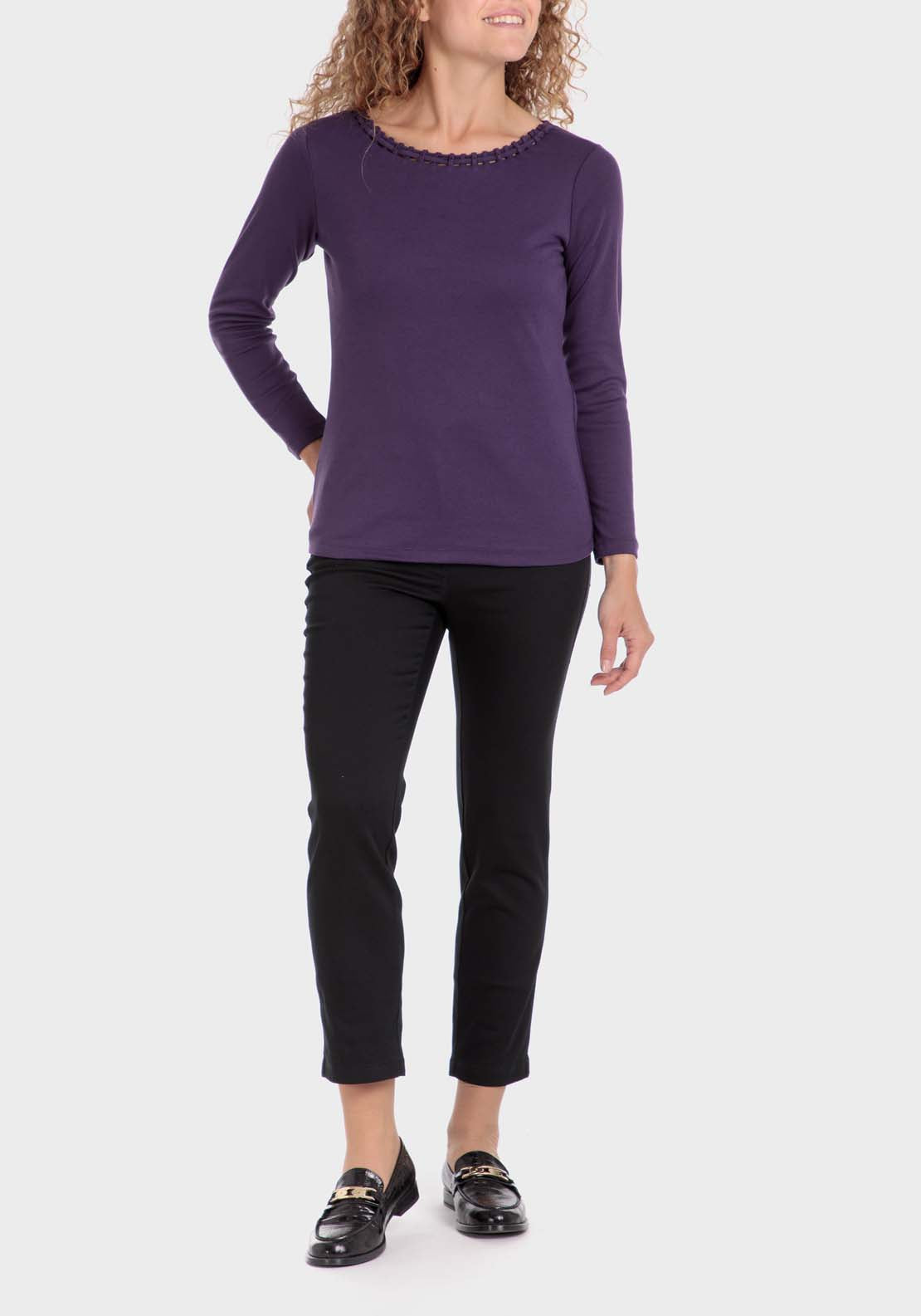 Punt Roma Basic T-Shirt With Gemstones - Purple 3 Shaws Department Stores