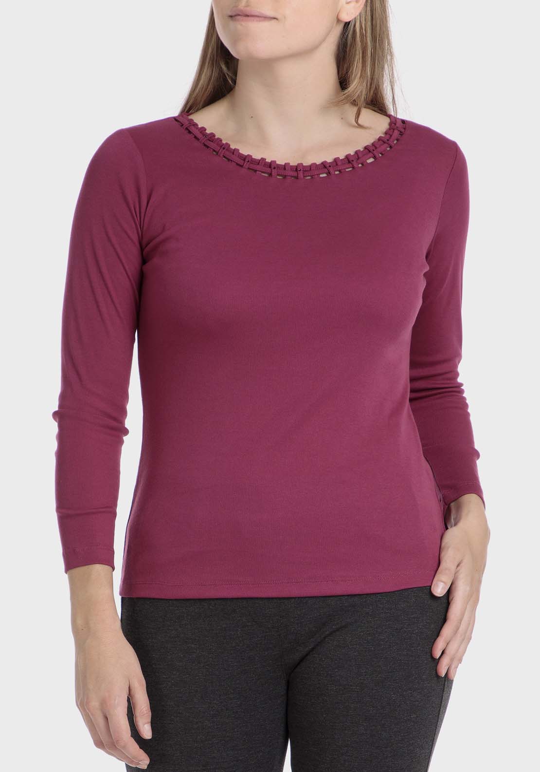 Punt Roma Basic T-Shirt With Gemstones - Red Pomegranate 1 Shaws Department Stores