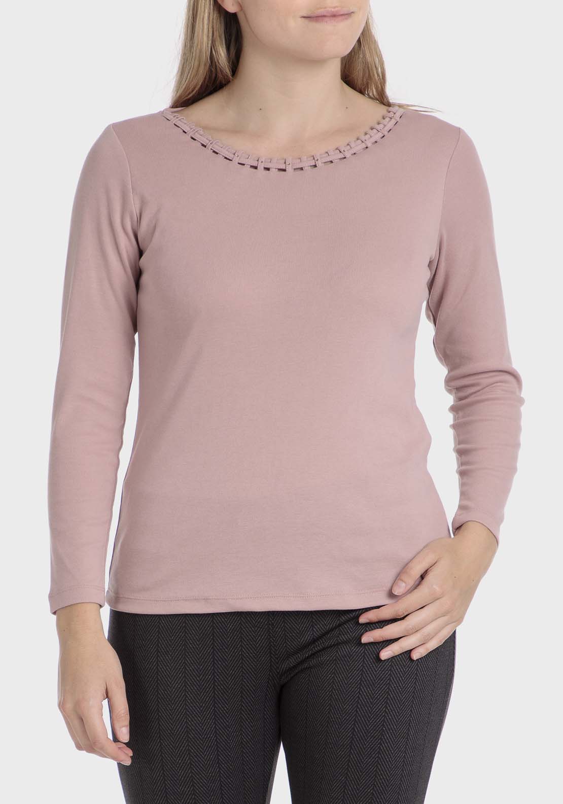 Punt Roma Basic T-Shirt With Gemstones - Pink 1 Shaws Department Stores