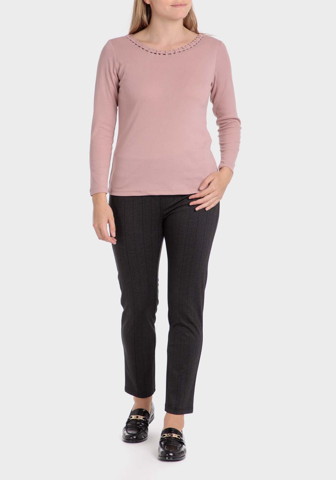 Punt Roma Basic T-Shirt With Gemstones - Pink 3 Shaws Department Stores
