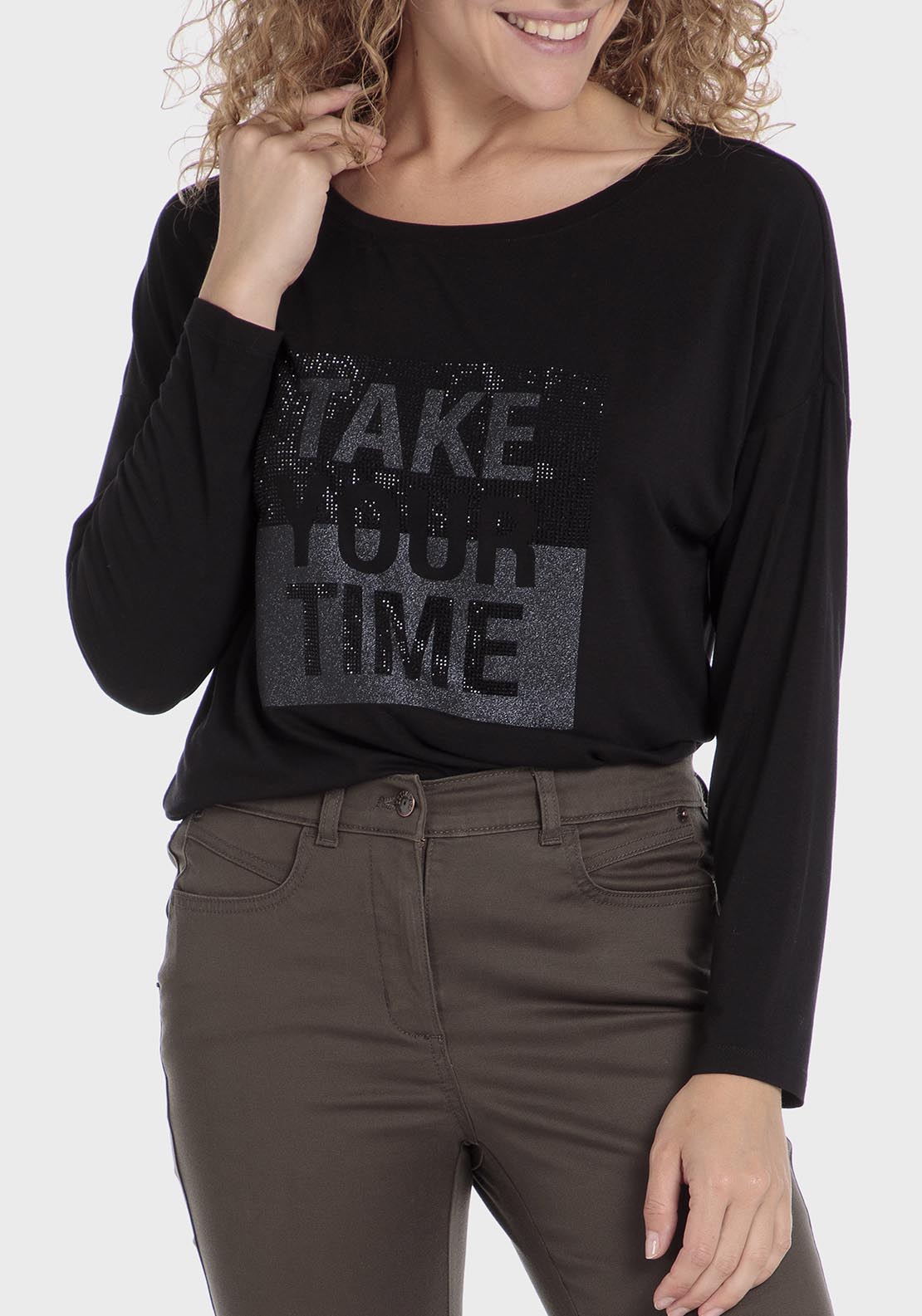Punt Roma T-shirt with gemstones - Black 4 Shaws Department Stores