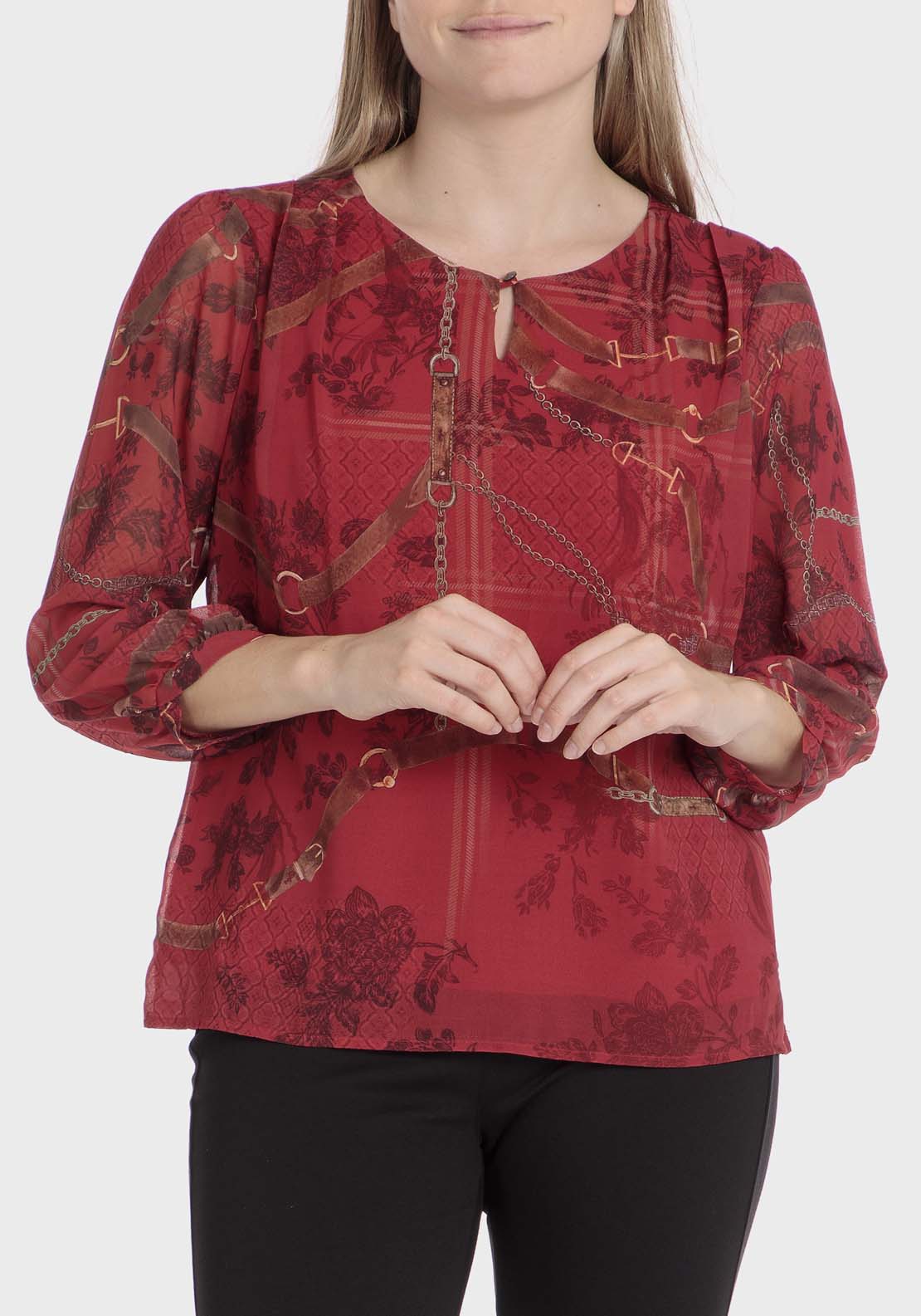 Punt Roma Chains Print T-Shirt - Red 1 Shaws Department Stores