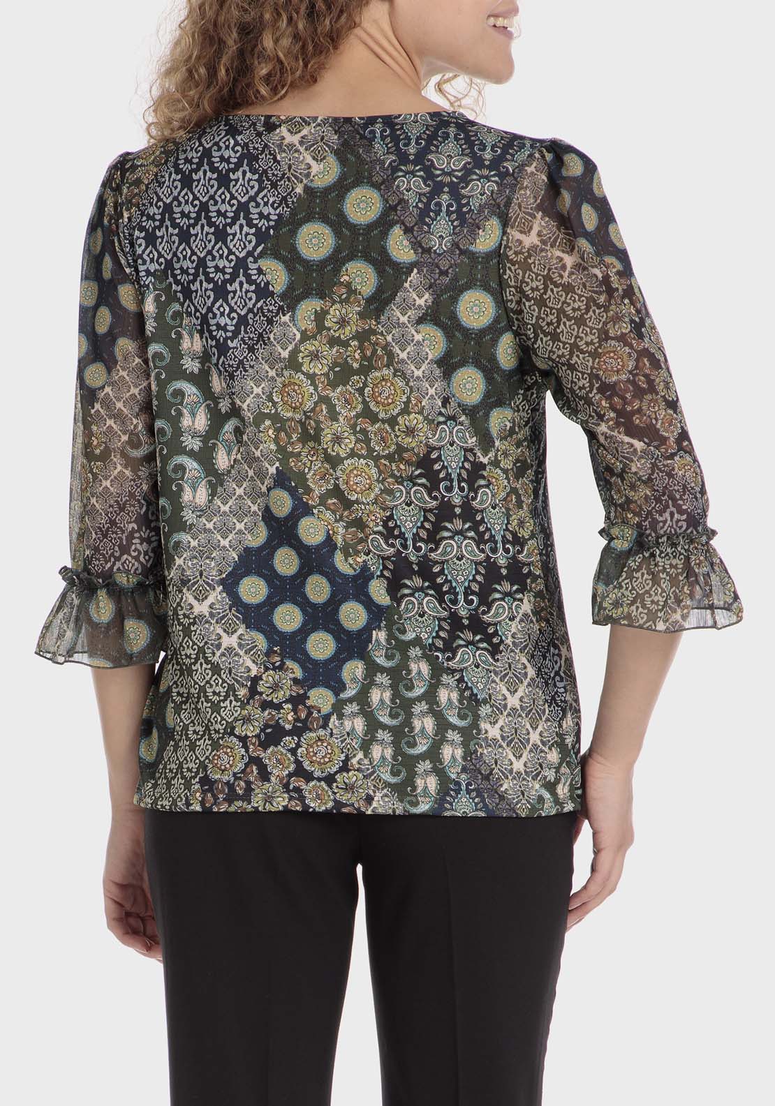Punt Roma Patchwork Print Shirt - Green 2 Shaws Department Stores