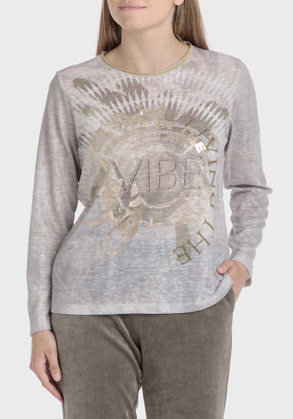 Punt Roma Printed T-Shirt With Metallic - Green 1 Shaws Department Stores