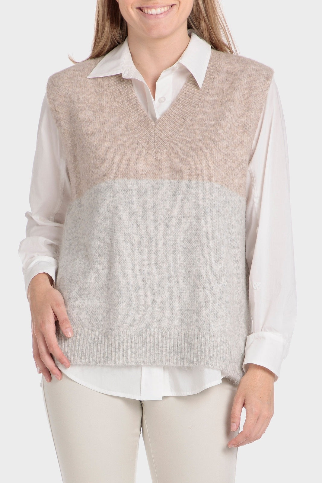 Punt Roma Knitted Waistcoat - Grey 1 Shaws Department Stores