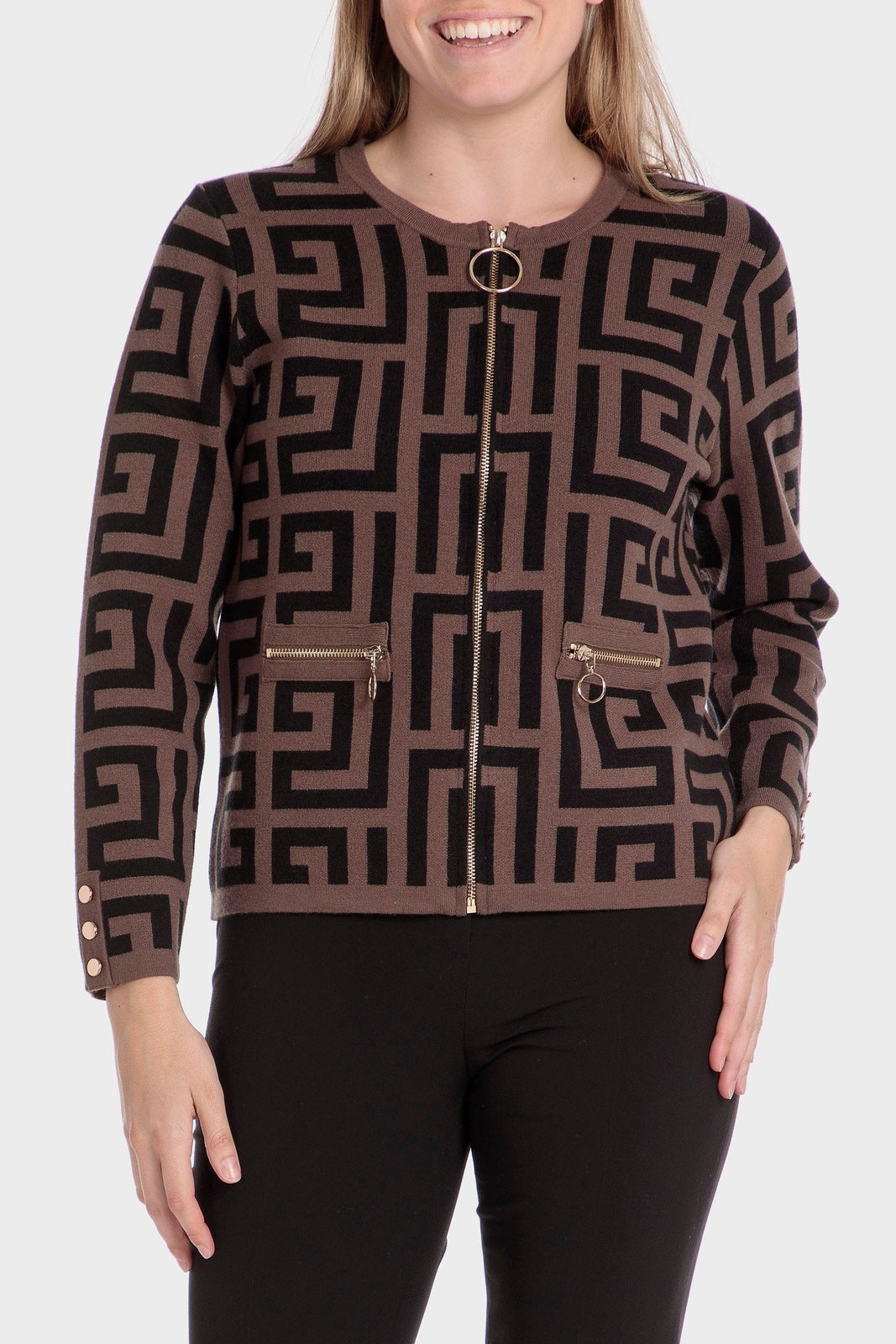 Punt Roma Jacquard Jacket - Brown 1 Shaws Department Stores