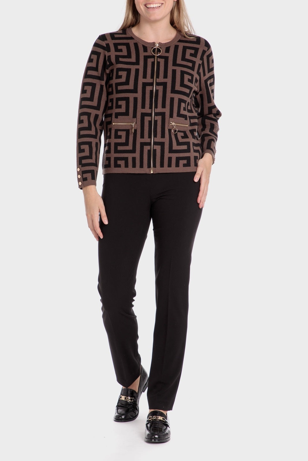 Punt Roma Jacquard Jacket - Brown 3 Shaws Department Stores