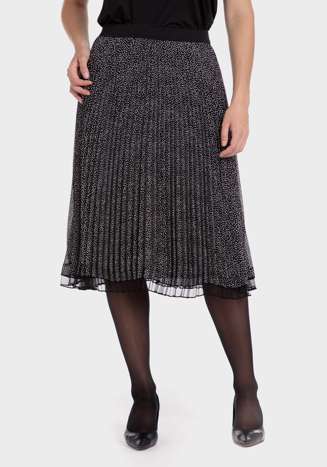 Punt Roma Polka Dot Pleated Skirt - Black 3 Shaws Department Stores
