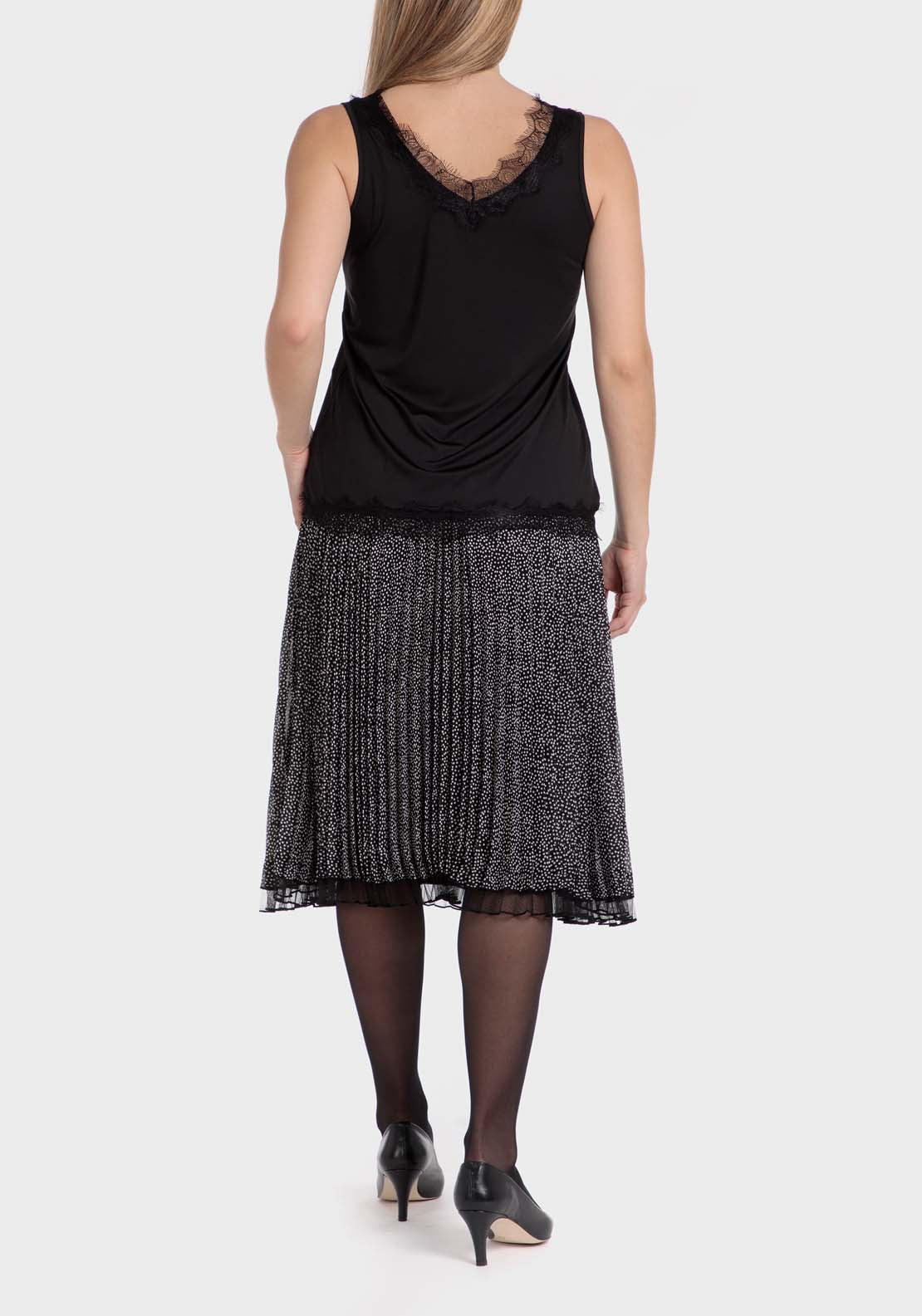 Punt Roma Polka Dot Pleated Skirt - Black 2 Shaws Department Stores