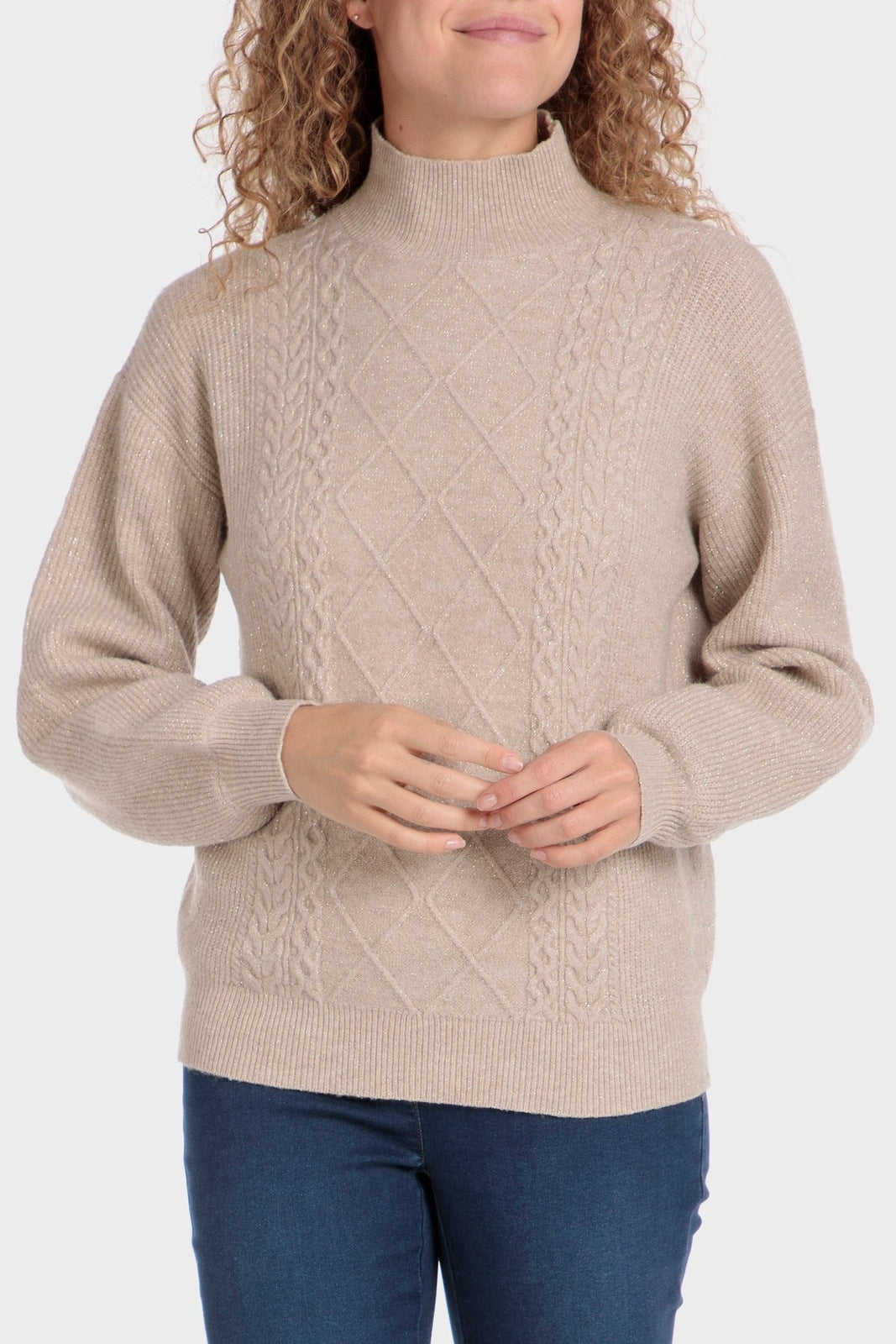 Punt Roma Braids Sweater - Beige 1 Shaws Department Stores