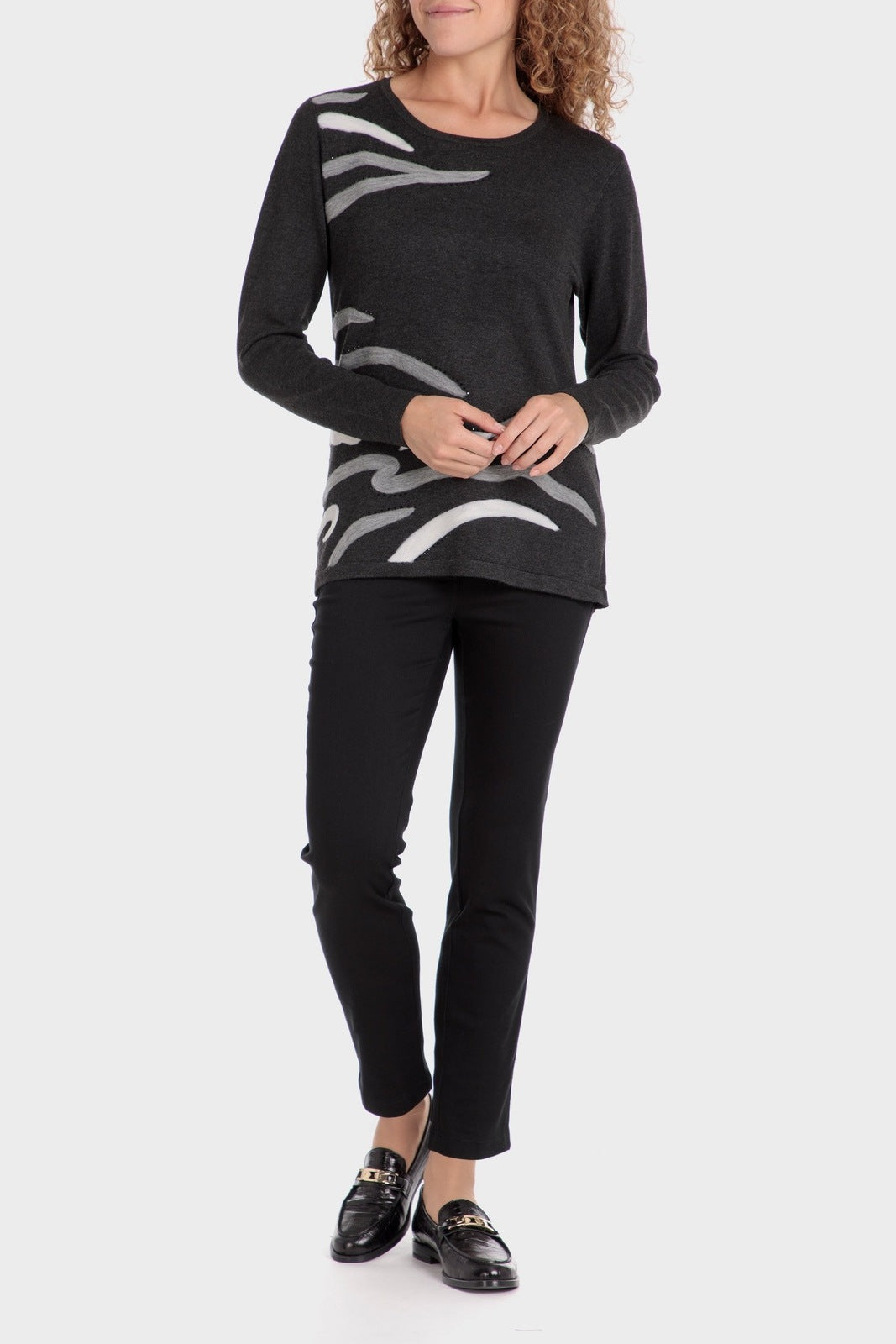 Punt Roma Embroidered Sweater - Grey 3 Shaws Department Stores