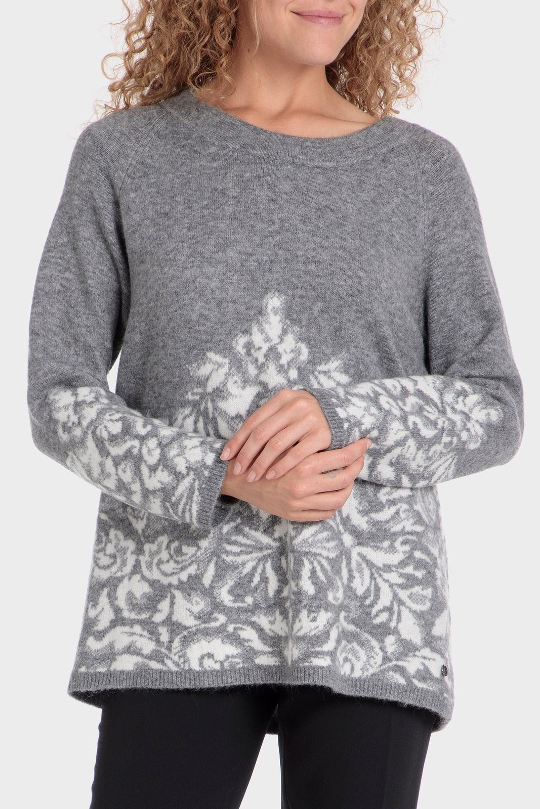 Punt Roma Jacquard Sweater - Grey 1 Shaws Department Stores