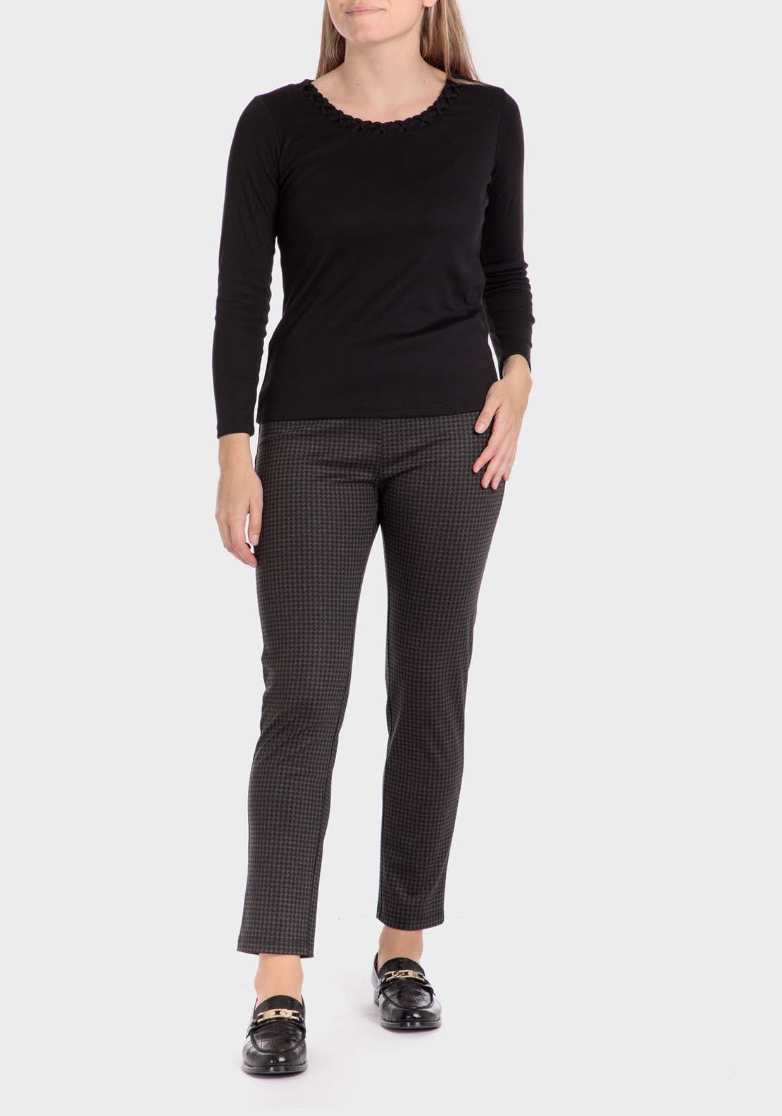 Punt Roma Houndstooth Trousers - Brown 3 Shaws Department Stores