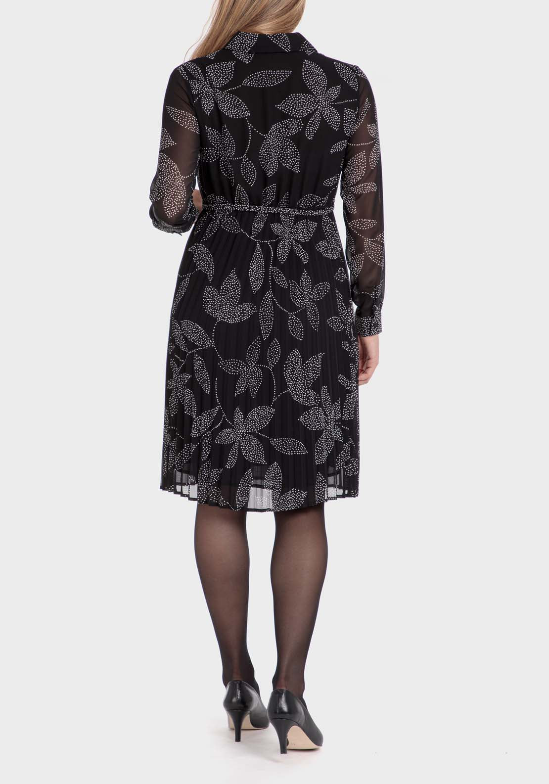 Punt Roma Pleated Printed Dress - Black 2 Shaws Department Stores