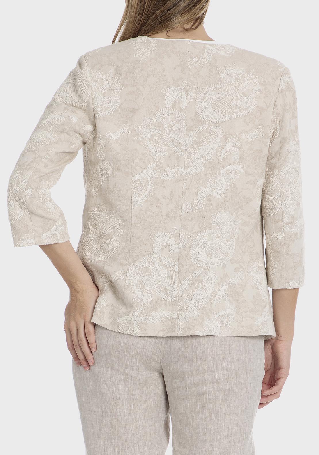 Punt Roma Embroidered Linen Jacket - Beige 2 Shaws Department Stores