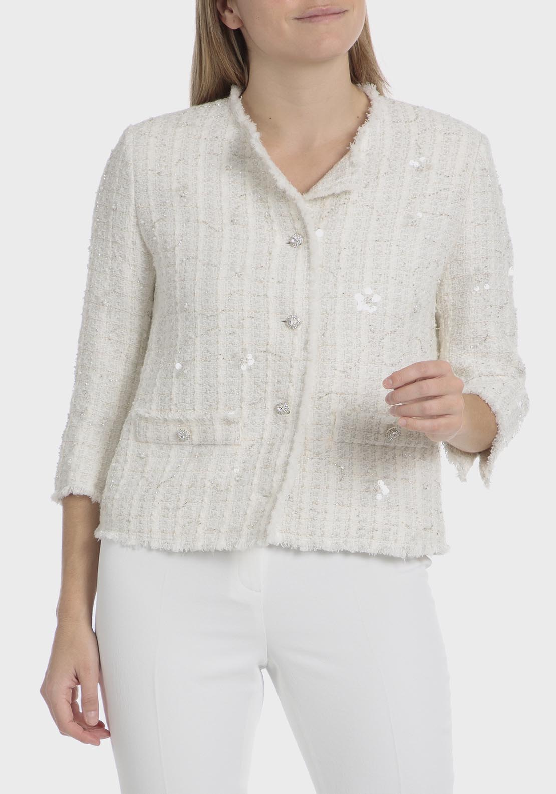 Punt Roma Jacket With Beads - Beige 1 Shaws Department Stores
