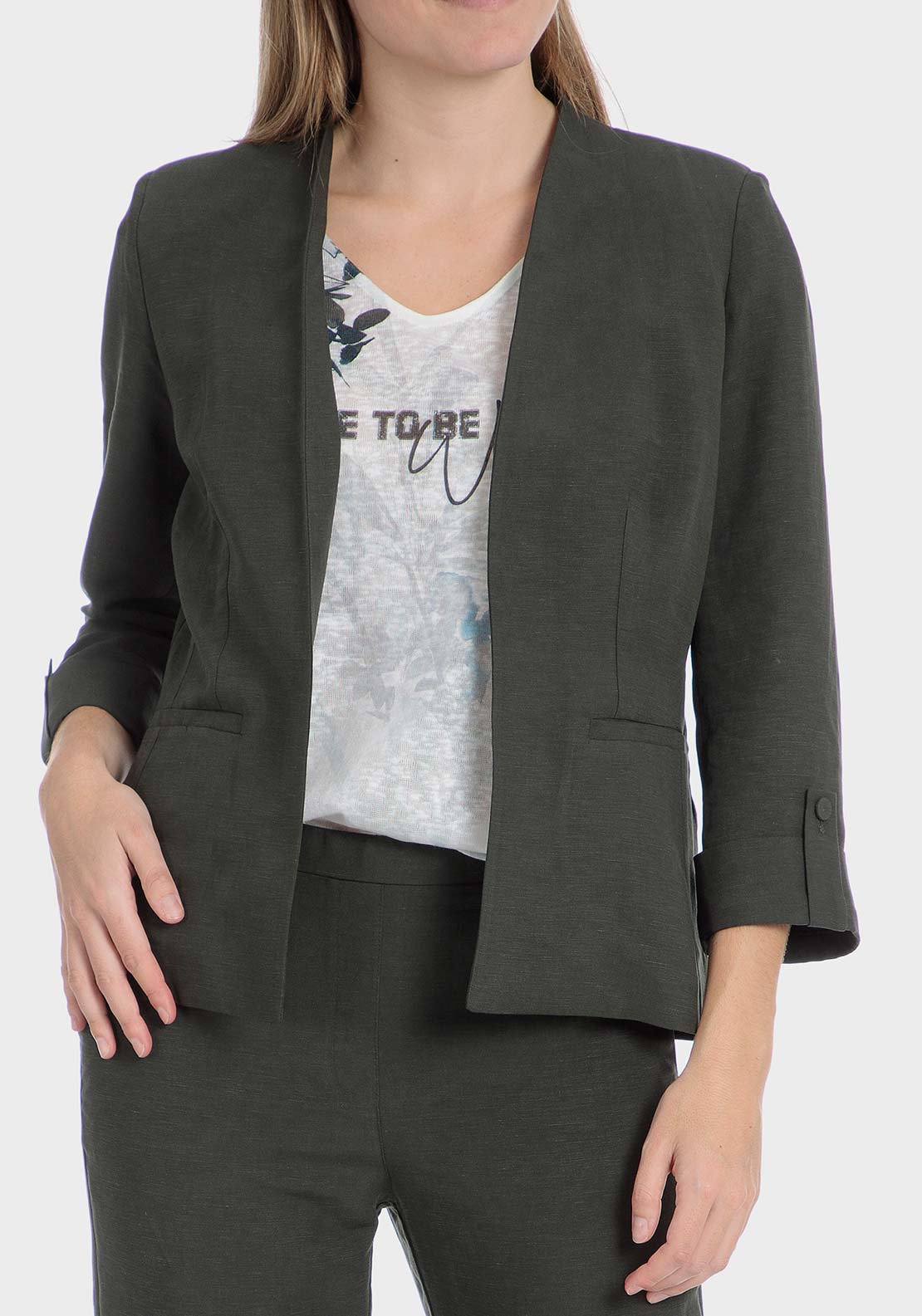 Punt Roma Linen blazer - Green 1 Shaws Department Stores