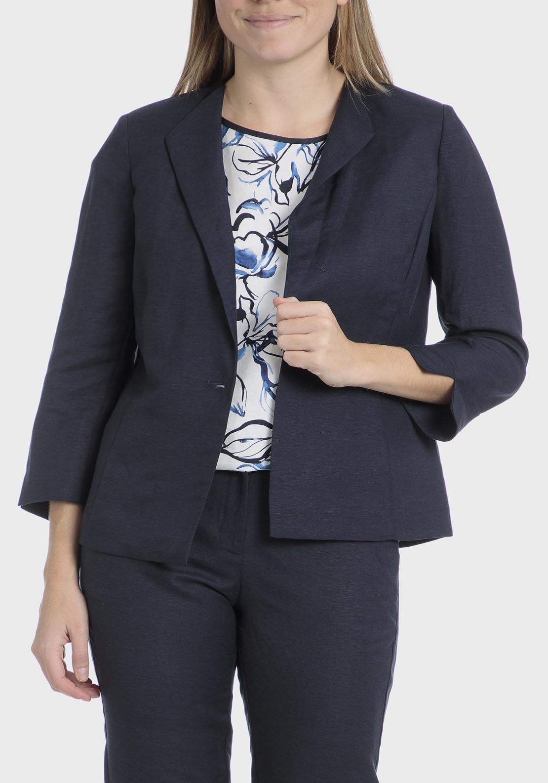 Punt Roma Linen Blend Blazer - Blue / Navy 1 Shaws Department Stores