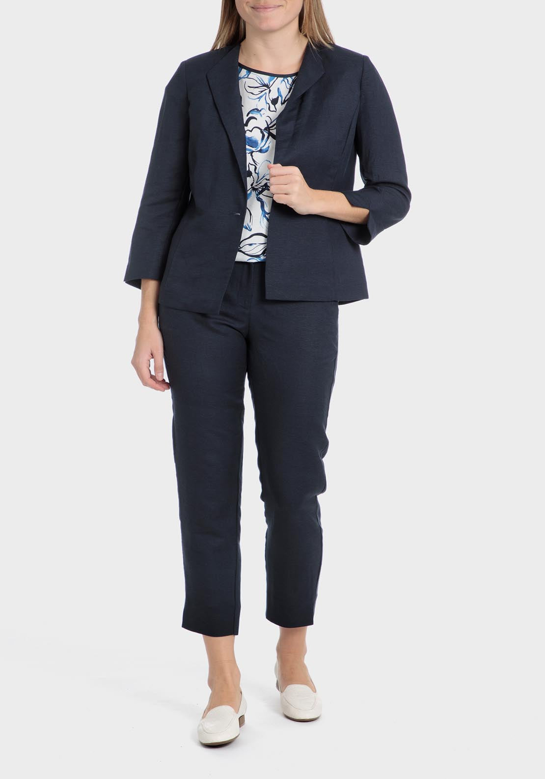 Punt Roma Linen Blend Blazer - Blue / Navy 3 Shaws Department Stores