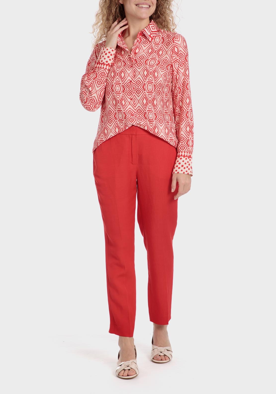 Punt Roma Geometric Printed Shirt - Red 3 Shaws Department Stores