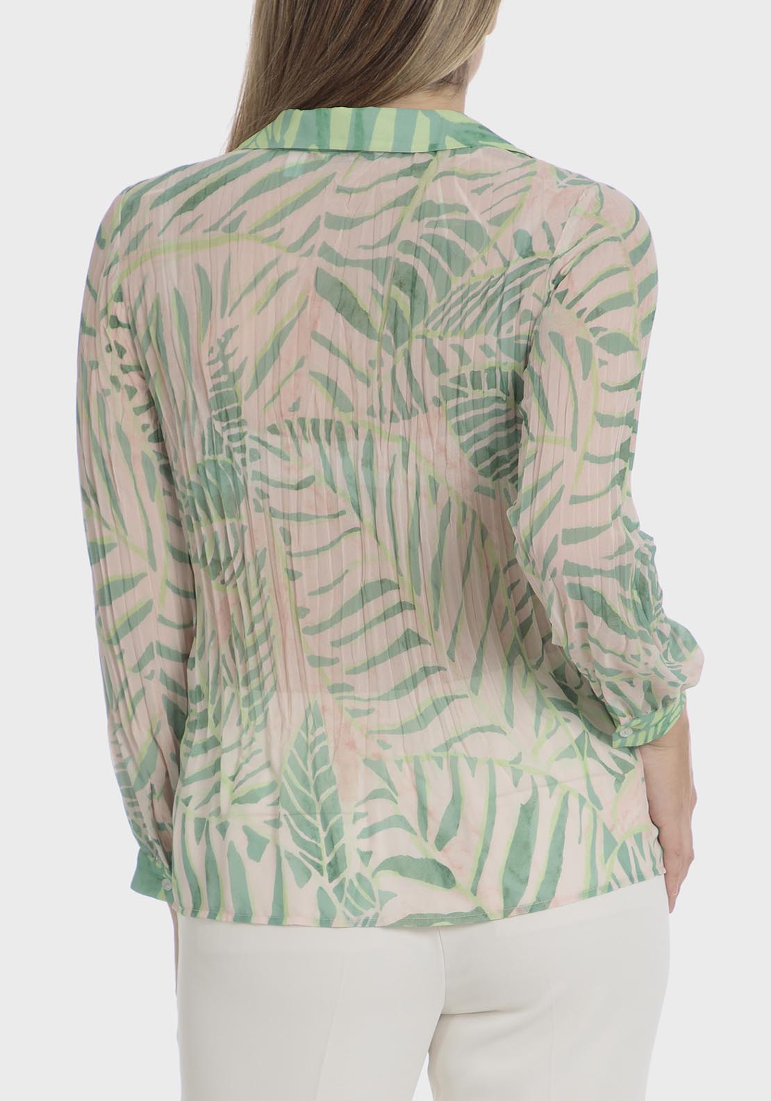 Punt Roma Printed Pleated Shirt - Green 2 Shaws Department Stores