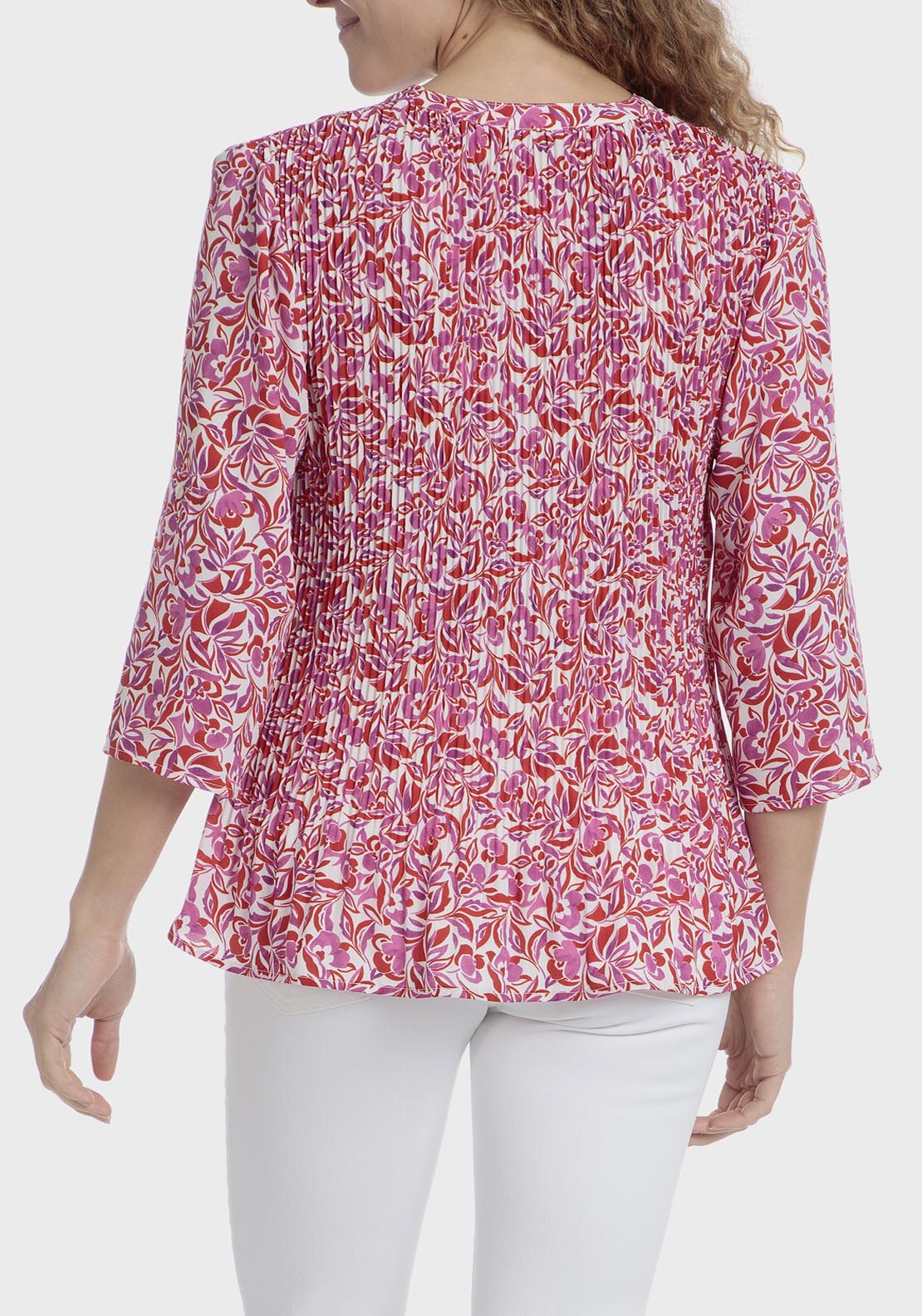 Punt Roma Printed Pleated Shirt - Fuchsia 2 Shaws Department Stores