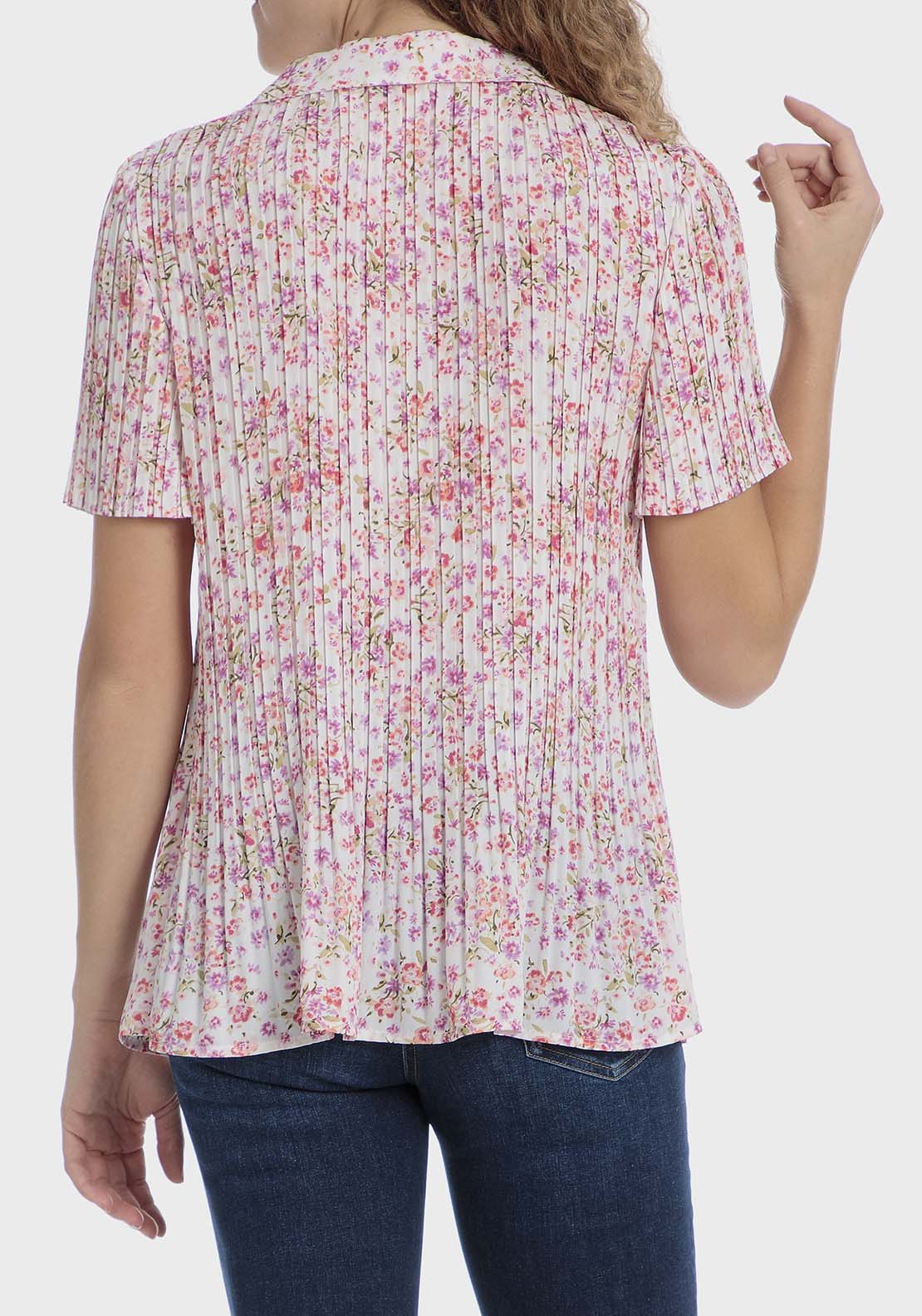 Punt Roma Floral pleated shirt - Fuchsia 2 Shaws Department Stores