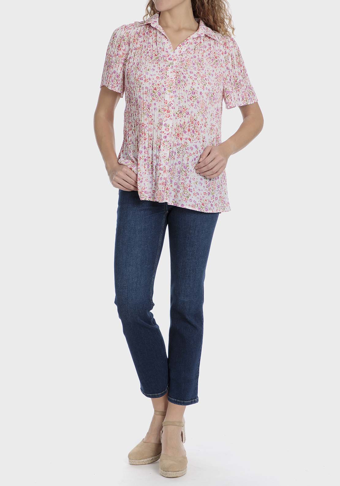 Punt Roma Floral pleated shirt - Fuchsia 3 Shaws Department Stores
