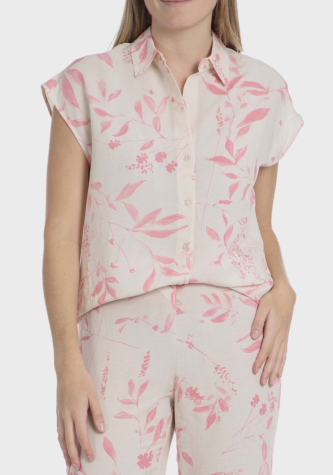 Punt Roma Floral linen shirt - Pink Salmon 1 Shaws Department Stores
