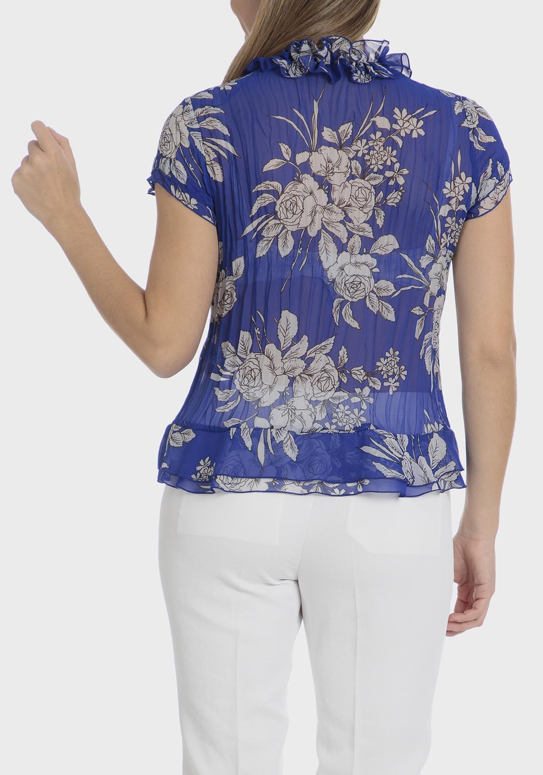 Punt Roma Printed pleated shirt - Blue 8 Shaws Department Stores