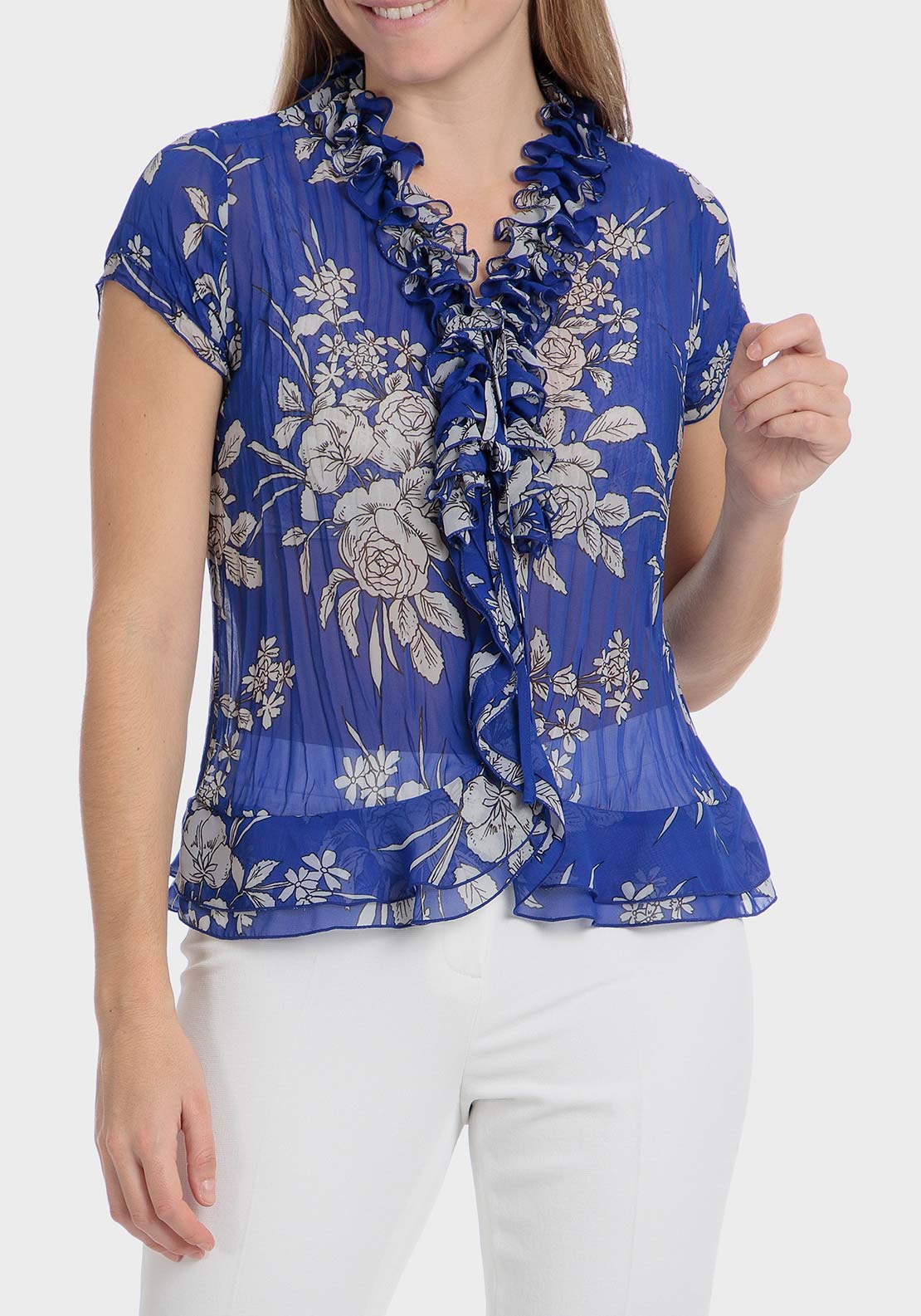 Punt Roma Printed pleated shirt - Blue Electric 1 Shaws Department Stores