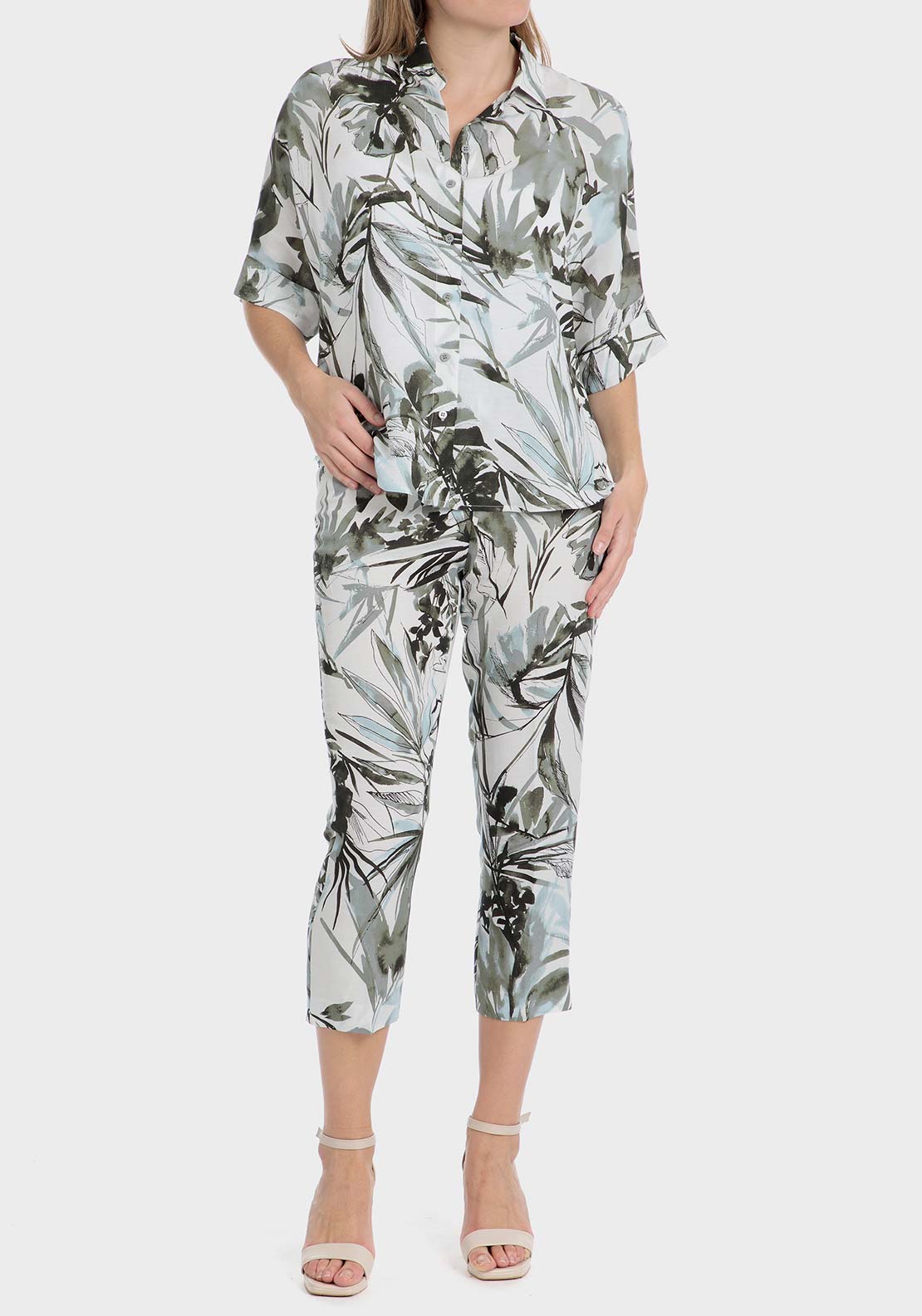 Punt Roma Printed linen shirt - Green 3 Shaws Department Stores